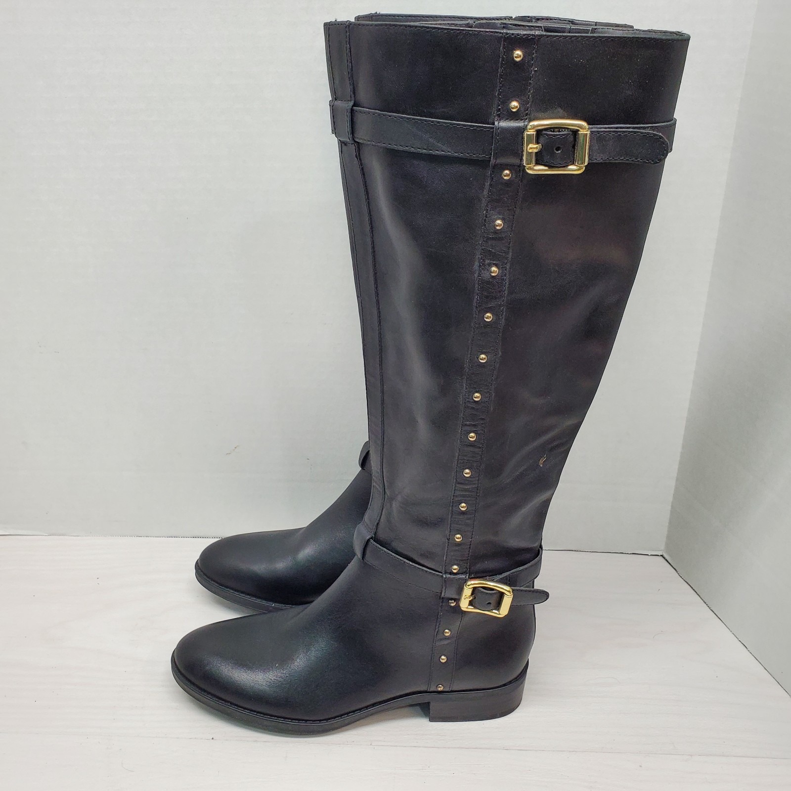 Vince Camuto Boots Womens 6m Pelda Knee High Tall Studded Riding Black Leather